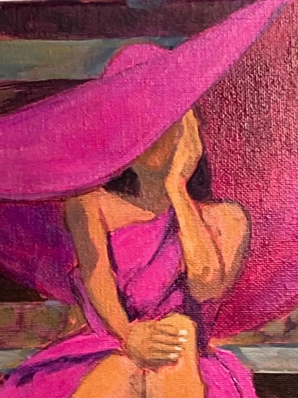 Pink Dancer Lady in Pink Hat Canvas Art Original Acrylic Fashion Wall Art - Picture 3 of 8